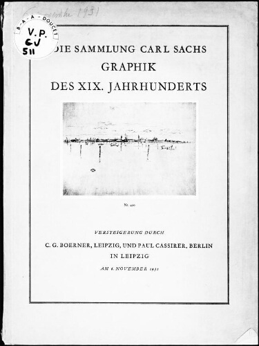 Sammlung Carl Sachs, Graphik des XIX. Jahrhunderts : [vente du 6 novembre 1931]