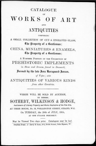 Catalogue of works of art and antiquities […] : [vente du 28 juillet 1914]