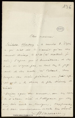 Lettre à Jean-Louis-Ernest Meissonier, [s.d.]