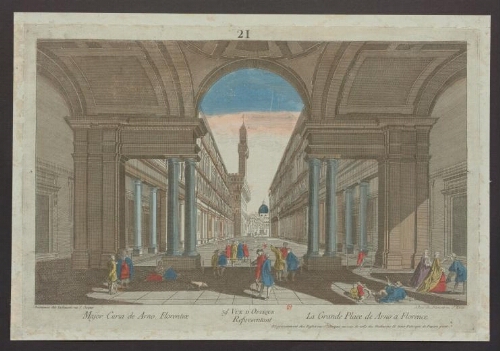 59ème vue d'optique représentant la Grande Place de Arno à Florence = Major Curia de Arno, Florentiæ