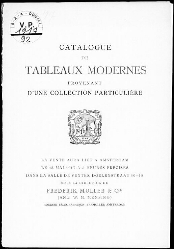 Catalogue de tableaux modernes provenant d'une collection particulière […] : [vente du 15 mai 1917]