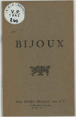 Bijoux : [vente du 11 juin 1942]