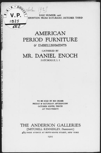 American period furniture and embellishments gathered by Mr. Daniel Enoch [...] : [vente des 9 et 10 octobre 1925]