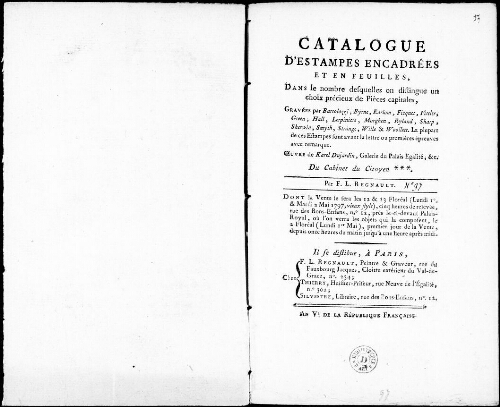 Catalogue d'estampes encadrées et en feuilles [...] : [vente des 1er et 2 mai 1797]