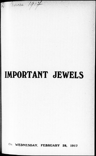 Catalogue of important jewels from various sources […] : [vente du 28 février 1917]