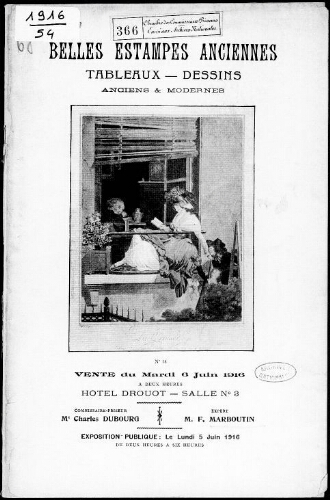 Catalogue des estampes anciennes principalement des écoles française et anglaise du XVIIIe siècle […] : [vente du 6 juin 1916]