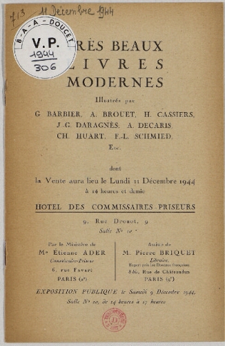 Très beaux livres modernes [...] : [vente du 11 décembre 1944]