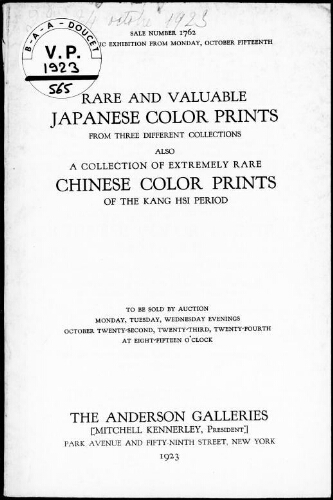 Rare and valuable Japanese color prints, from three different collections [...] : [vente du 22 au 24 octobre 1923]