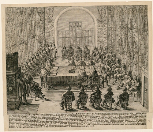 [Signature des clauses de la Paix à Nuremberg en 1650 dans le cadre du traité de Westphalie]