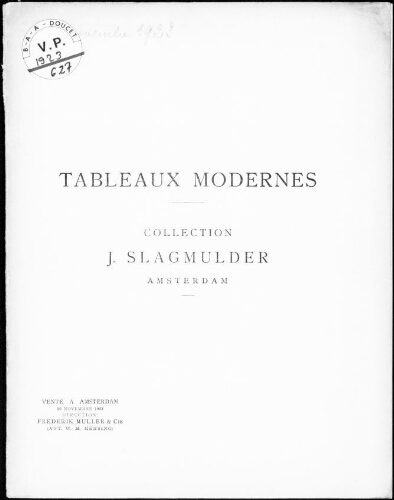 Tableaux modernes. Collection J. Slagmulder, Amsterdam : [vente du 20 novembre 1923]