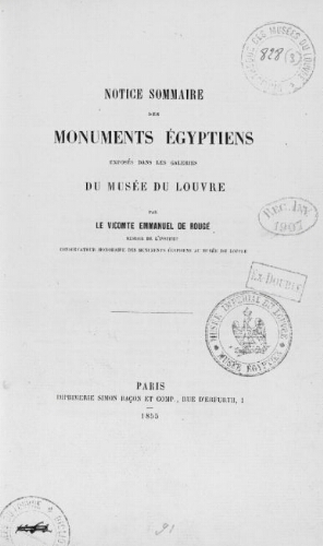 Notice sommaire des monuments égyptiens exposés dans les galeries du Musée du Louvre