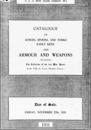 Catalogue of knives, spoons, and forks, early keys [...], including the collection of the late Mrs. Hearn [...] : [vente du 27 novembre 1931]
