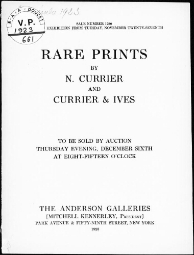 Rare prints by N. Currier and Currier and Ives [...] : [vente du 6 décembre 1923]