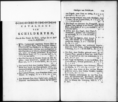 Catalogus van Schilderyen van de Heer Pieter de Klok [...] : [vente du 22 avril 1744]