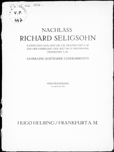 Nachlass Richard Seligsohn [...] : [vente des 27 et 28 mai 1930]