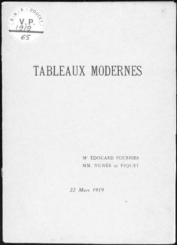 Catalogue des tableaux modernes [...] : [vente du 22 mars 1919]
