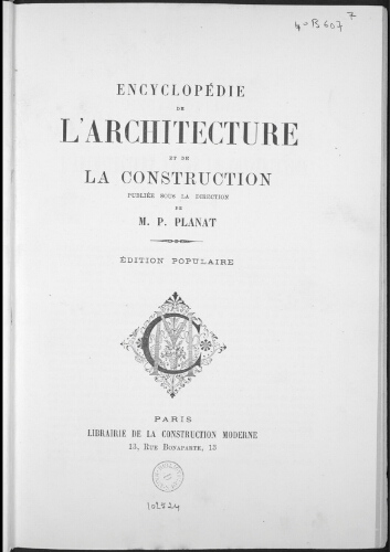 Encyclopédie de l'architecture et de la construction. CO - ES