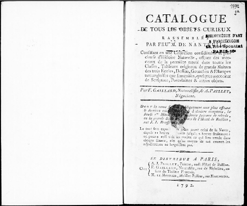 Catalogue de tous les objets curieux rassemblés par feu M. de Nanteuil [...] : [vente du 1er mars 1792]