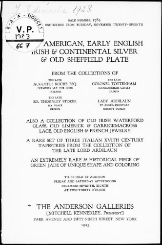 American, early English, Irish and continental silver and old Sheffield plate [...] : [vente des 7 et 8 décembre 1923]