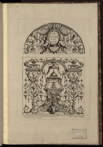 Ornements pour servir aux peintres, & grave par J. le Moine de Paris Avec Privilege du Roy 1692