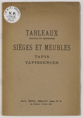 Tableaux anciens et modernes [...] : [vente du 19 mars 1943]