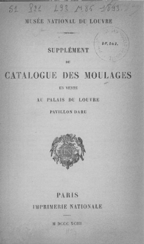 Supplément du Catalogue des moulages en vente au Palais du Louvre