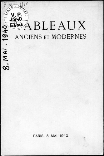 Tableaux anciens et modernes [...] : [vente du 8 mai 1940]