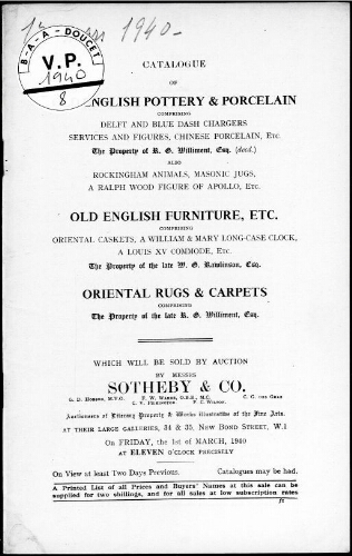 Catalogue of English Pottery and Porcelain [...] : [vente du 1er mars 1940]