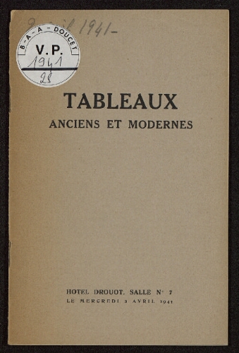 Tableaux anciens et modernes [...] : [vente du 2 avril 1941]