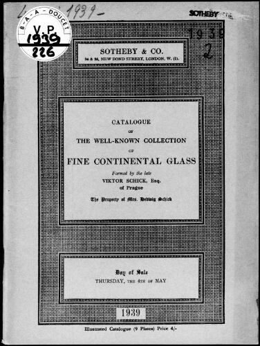 Catalogue of the well-known collection of fine continental glass […] : [vente du 4 mai 1939]