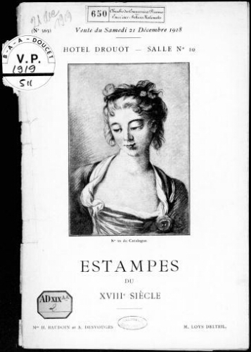 Catalogue des estampes du XVIIIe siècle [...] : [vente du 21 décembre 1918]