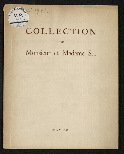 Collection de Monsieur et Madame S... [...] : [vente du 29 mai 1941]