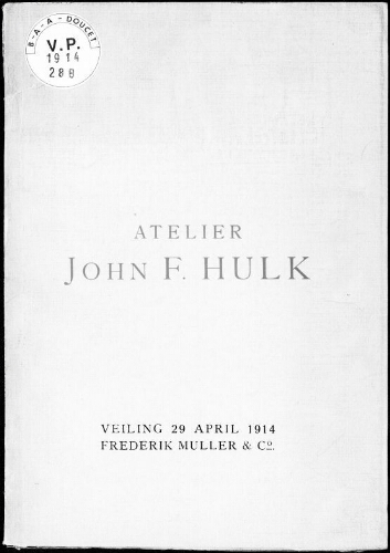 Catalogus van het atelier Hulk […] : [vente du 29 avril 1914]