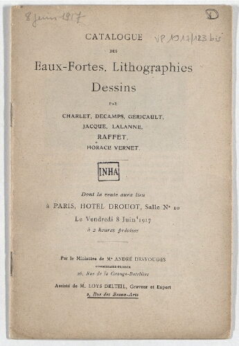 Catalogue des eaux-fortes, lithographies, dessins […] : [vente du 8 juin 1917]