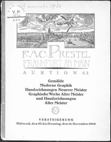 Auktion 82. Gemälde, moderne Graphik, Handzeichnungen neuerer Meister, Graphische Werke alter Meister [...] : [vente du 10 au 16 novembre 1920]