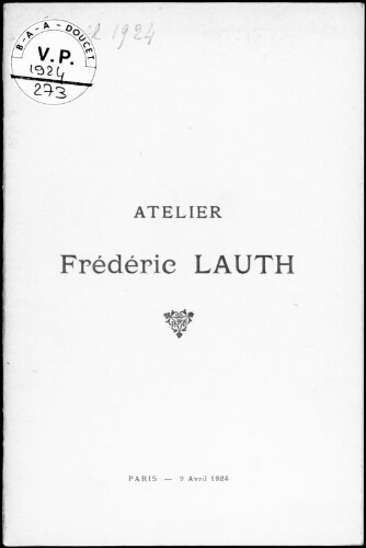 Atelier Frédéric Lauth : [vente du 9 avril 1924]