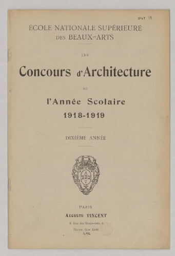Concours d'architecture de l'année scolaire 1918-1919