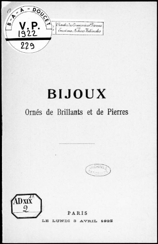 Bijoux ornés de brillants et de pierres : [vente du 3 avril 1922]