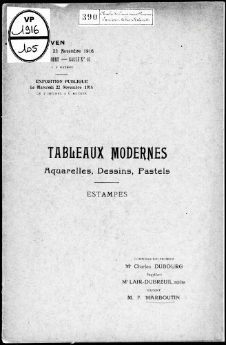 Catalogue des tableaux modernes […] : [vente du 23 novembre 1916]