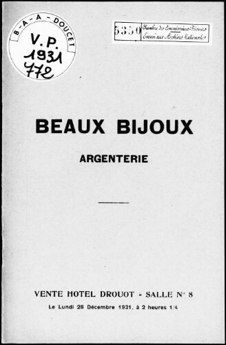 Beaux bijoux, argenterie : [vente du 28 décembre 1931]