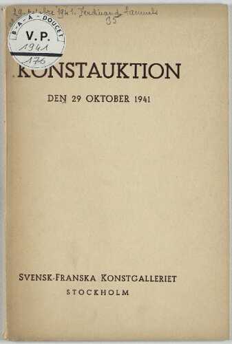 Konstauktion den 29 Oktober 1941 : [vente du 29 octobre 1941]