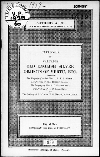 Catalogue of valuable old English silver and objects of vertu […] : [vente du 23 février 1939]