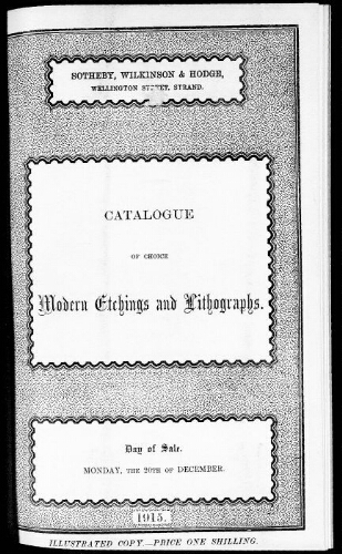 Catalogue of choice modern etchings and lithographs [...] : [vente du 20 décembre 1915]
