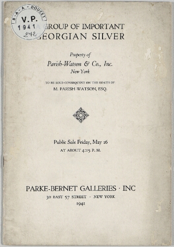 A Group of important Georgian Silver [...] : [vente du 16 mai 1941]
