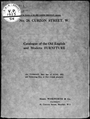 [...] No. 28, Curzon Street, W. Catalogue of the old English and modern furniture [...] : [vente des 26 et 27 juin 1923]