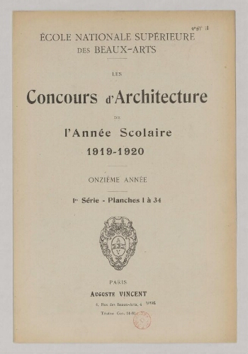 Concours d'architecture de l'année scolaire 1919-1920
