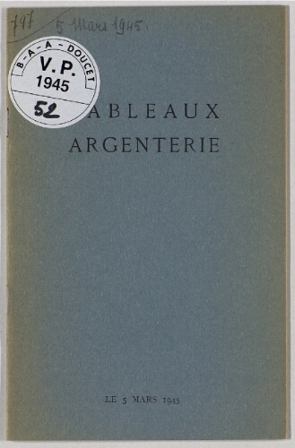 Tableaux, argenterie : [vente du 5 mars 1945]