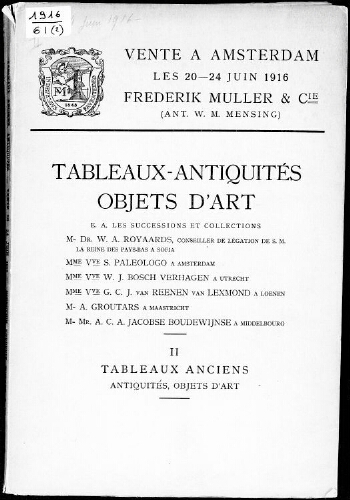 Tableaux, antiquités et objets d'art […] : [vente du 20 au 24 juin 1916]