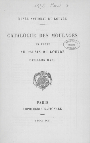 Catalogue des moulages en vente au Palais du Louvre