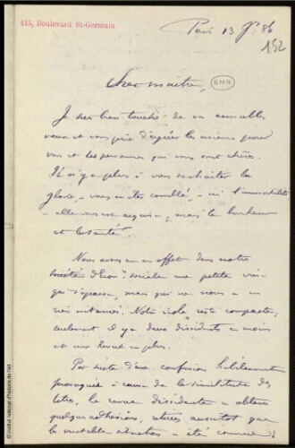 Lettre de vœux adressée à Jean-Louis-Ernest Meissonier, 13 octobre 1886